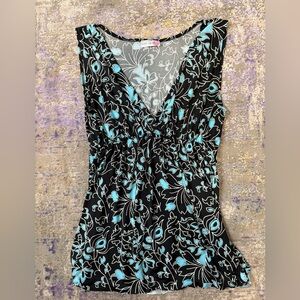 Y2K Body Central Black Blue and White Floral Top Vintage